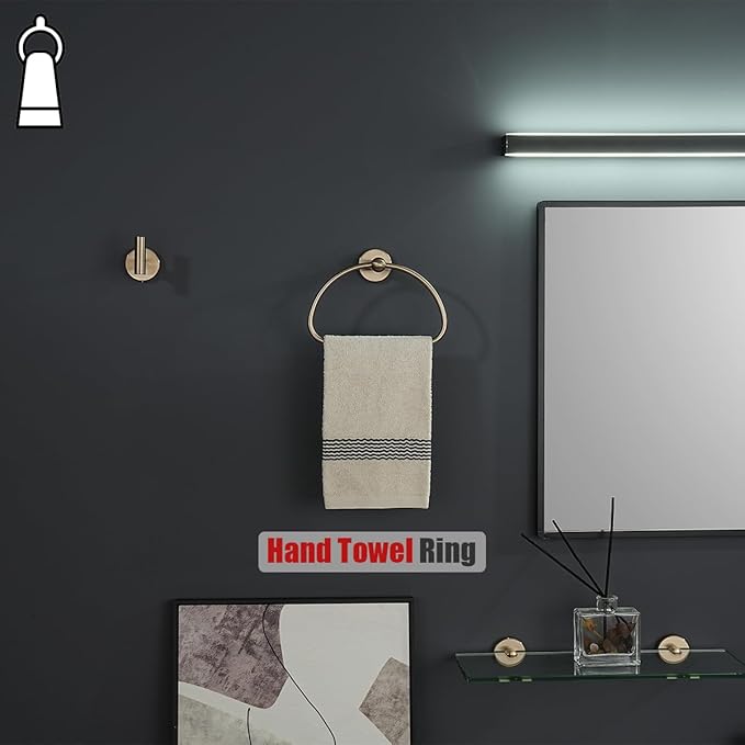 JQK Towel Ring Champagne Bronze, Stainless Steel Half Ring Towel Holder for Bathroom, 7 Inch Wall Mount, TR160-CB