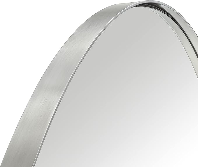 Brushed Nickel Oval Recessed Bathroom Medicine Cabinet with Mirror Stainless Steel Metal Framed Oblong Pill Shaped Bathroom Cabinet with Mirror 16x33''