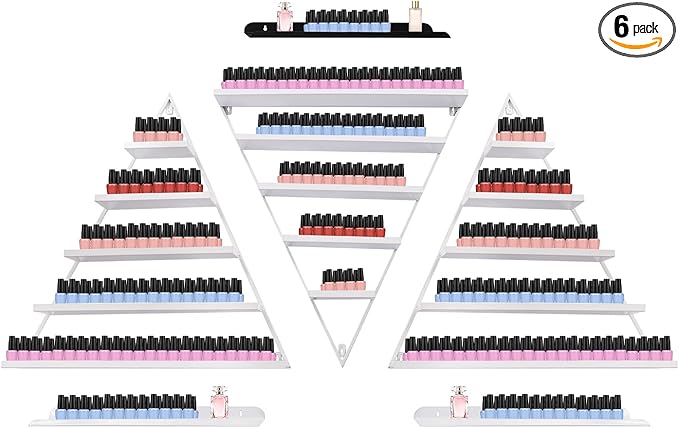 Metal Wall-Mounted Nail Polish Storage Racks, Nail Polish Storage Racks 6PCS Triangular Cosmetic Display Racks Metal Wall Mounted Nail Polish Rack for Spa Nail Salon Shop Home (White)