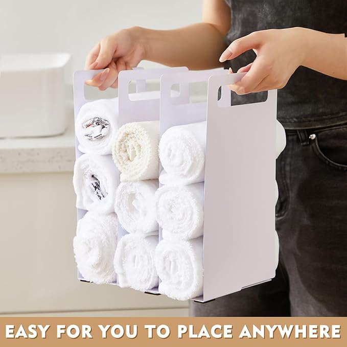 LEIFIDE Set of 2 Interlocking Towel Organizer Metal Bathroom Towel Storage Rack Shelf Dividers Organizers for Closet Home Space Saving (White)