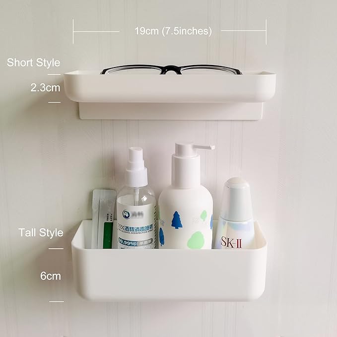 2 Styles Adhesive Plastic Floating Shelves Stick on Wall Mounted Shower Organizer Caddy for Bathroom Kitchen Cabinet Extra Storage(Short+Tall)