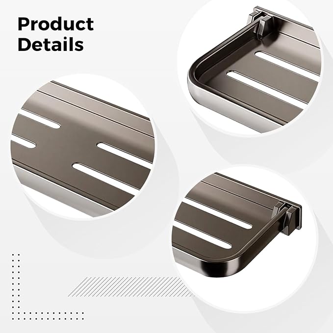 Wall-Mounted 12 In Foldable Bathroom Shelf, Aluminum, No Drill