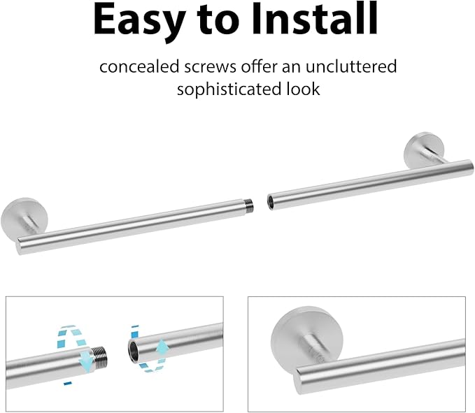 18 Inch Modern Towel Racks for Small Bathroom, Heavy Duty SUS304 Wall Mounted Towel Bar, Brushed Nickel