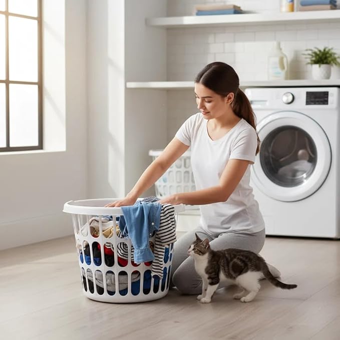 (8 Pack) 1-Bushel Round Plastic Laundry Baskets - Durable,Large Capacity for Bedroom, Bathroom, Laundry Room & Dorm