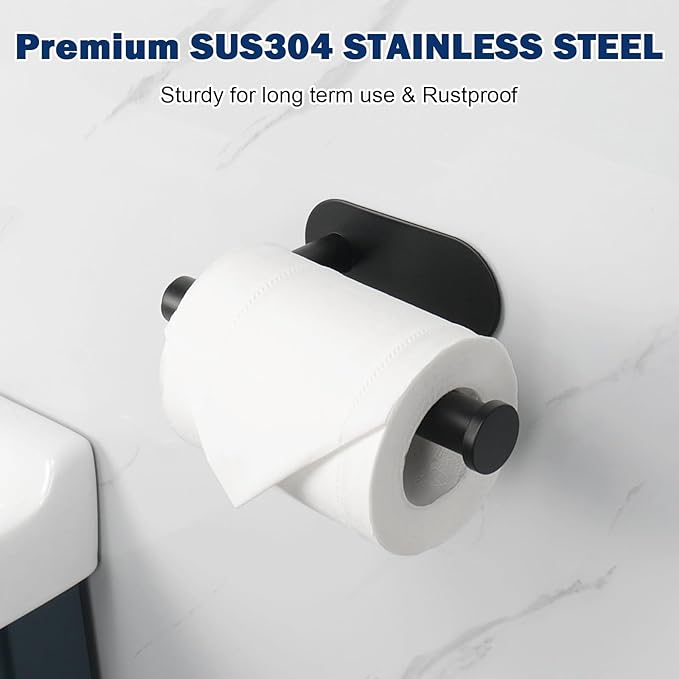 NearMoon Toilet Paper Holder Self Adhesive, Premium Thicken SUS304 Stainless Steel Rustproof Adhesive Toilet Roll Holder no Drilling for Bathroom, Kitchen, Washroom (4 Pack, Matte Black)