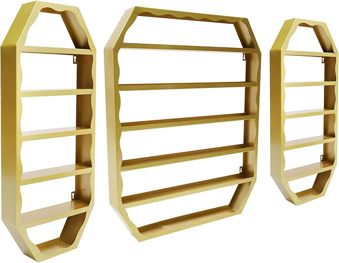 3pcs Wall-Mounted Nail Polish Storage Racks, Multi-Tiers Metal Display Racks With Middle Rack & 2 Side Racks,Metal Essential Oil Organizer Storage Racks For Homes, Nail Salons, Spas,Stores (Gold)