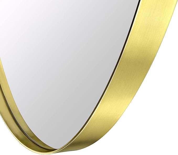 Brushed Gold Oval Recessed Bathroom Medicine Cabinet with Mirror Stainless Steel Metal Framed Oblong Pill Shaped Bathroom Cabinet with Mirror 16x33''