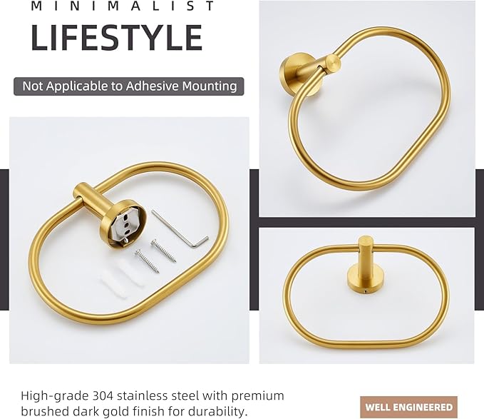 Angle Simple Towel Ring Brushed Dark Gold, SUS 304 Stainless Steel Swivel Hand Towel Holder for Bathroom Wall Mount