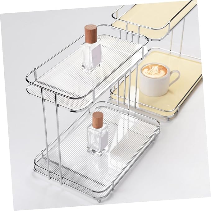 Acrylic Countertop Organizer with Removable Shelf Bathroom Vanity Storage Rack for Cosmetics Toiletries Shampoo and Body Wash