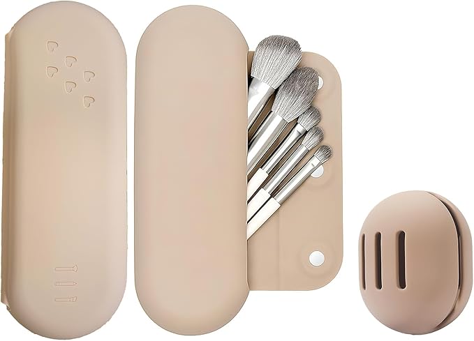 Makeup Brush Holder Travel Silicone Make Up Brushes Bag Pack Container Case Pack Include Makeup Sponge Holder, Cosmetic Lipstick Nail Brush Organizer Suitable for Vanity Drawer Counter