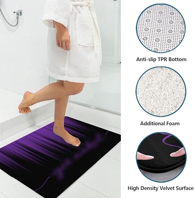 AAtter 4 Piece Purple and Black Shower Curtain Get Naked Ombre Men Gothic Cool 60Wx72L Curtains Decor with Non-Slip Rugs, Toilet Lid Cover and Bath Mat Bathroom Accessories Home Bathtub Set, Modern
