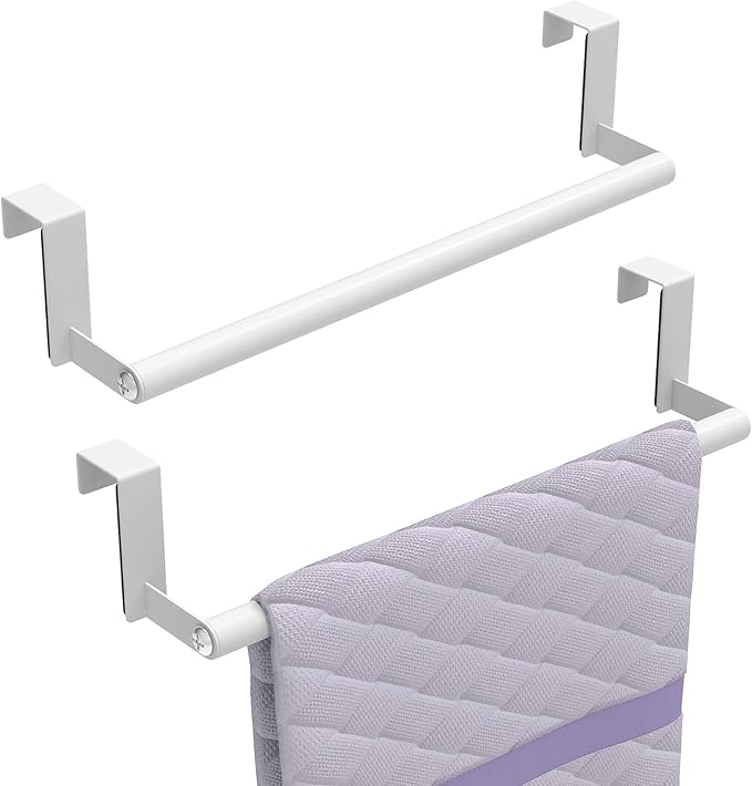 STWWO Over The Door Towel Rack, Kitchen Towel Holder Over Cabinet Door Towel Bar Stainless Steel for Cupboard for Kitchen Dish Towel Holder Hanger, 2 Pack (White)