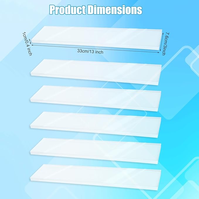 6 pcs Medicine Cabinet Shelf Replacement, 13x1.18in/33x7.6cm Wall Mount Acrylic Insert Shelves Board Storage 13 inch Shelving Replacemnt for Bathroom Kitchen Living Room Organizer (Clear)
