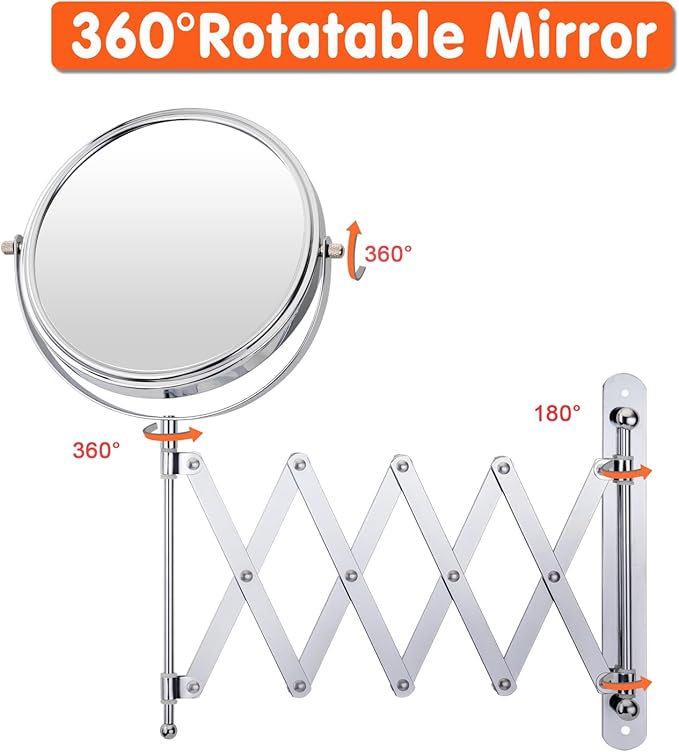 Welllink 8Inch Max Wall Mounted Bathroom Mirror, 10X Magnification with 1X Side, High-Definition Glass, No Distortion, Chrome Finish