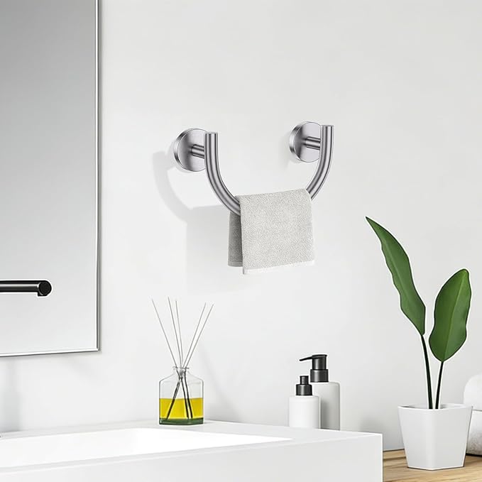 TNOMS Brushed Nickel Smiley Face Towel Ring Bathroom Hand Towel Holder Stainless Steel Wall-Mounted Bathroom Hardware Accessories Towel Rack