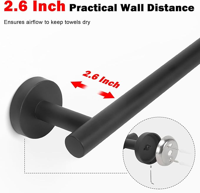 Livabber Bath Towel Bar, 304 Stainless Steel Towel Rack, Heavy Duty Towel Holder Wall Mounted for Bathroom/Kitchen, Usable Hanging Length-30 Inch, Total Length-33 Inch (Black)