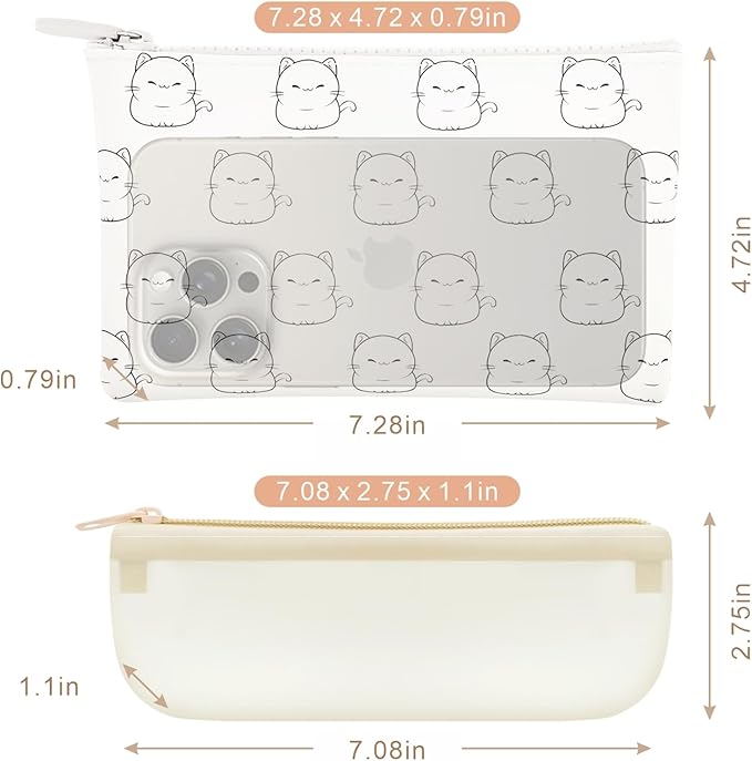 Manmihealth Cute Cat Silicone Makeup Bag, Cosmetic Bags for Women, Makeup Brushes Holder Travel, Portable Purse Pouch for Travel Essentials, Zipper Storage Organizer Bag
