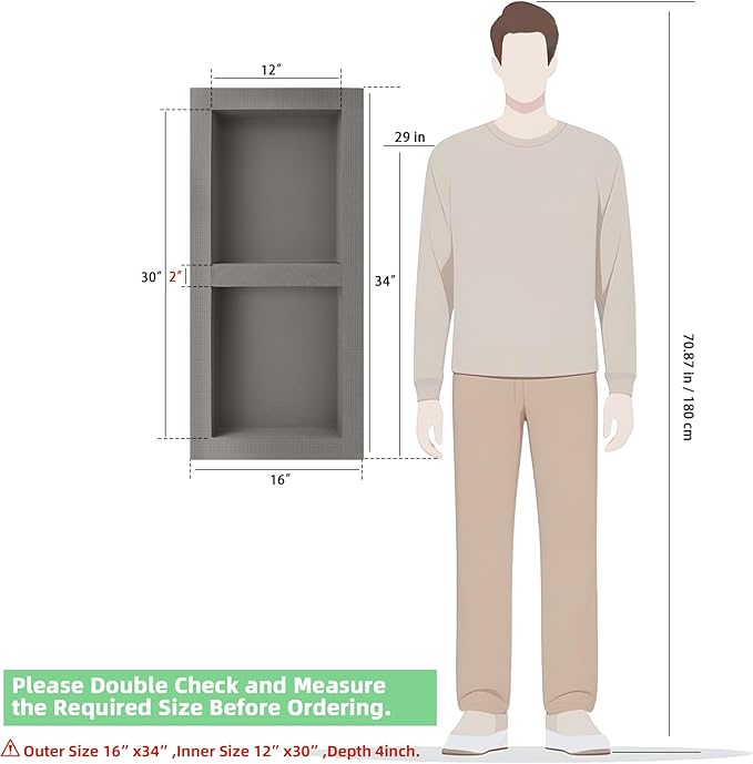Shower Niche Insert Tile Ready,Niche for Shower Wall,Waterproof Tile Ready Showers Niches Recessed Box Shelf for Showers Bathroom Remodel/Soap Storage,Inner Size 30"x12",Outer Size 34”x16”,Depth 4”