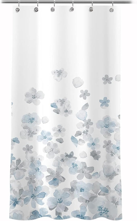 Sunlit Design 36 x 72 Inches Blue and Gray Small Stall Shower Curtains RV Half Size Narrow Bathroom Curtains Simple Style Flower Blossoms Bathroom Decor with White Background