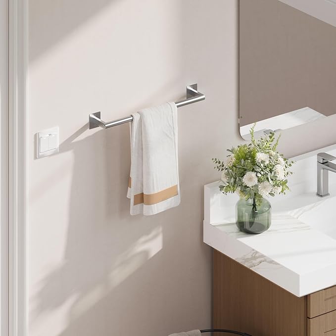 USHOWER Brushed Nickel Towel Bar, 18 Inch Towel Racks for Bathroom Wall Mounted, Heavy Duty Stainless Steel Towel Holder, Easy Installation (Total Length 20 Inch) (Pack of 2)