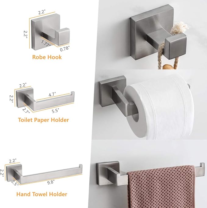 VELIMAX Premium Stainless Steel 6 Pieces Bathroom Hardware Set Wall Mounted Bathroom Accessories Kit Modern Towel Bar Set - 20 Inches and 23.6 Inches, Brushed