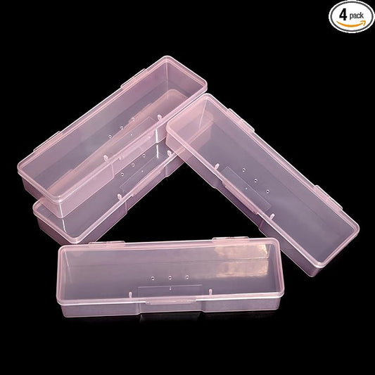 4Pcs Transparent Storage Boxes For Nail Tool Professional Pedicure Manicure Tools Set Plastic Nail Art Tool Box Storage Case Nail Supplies, Pink