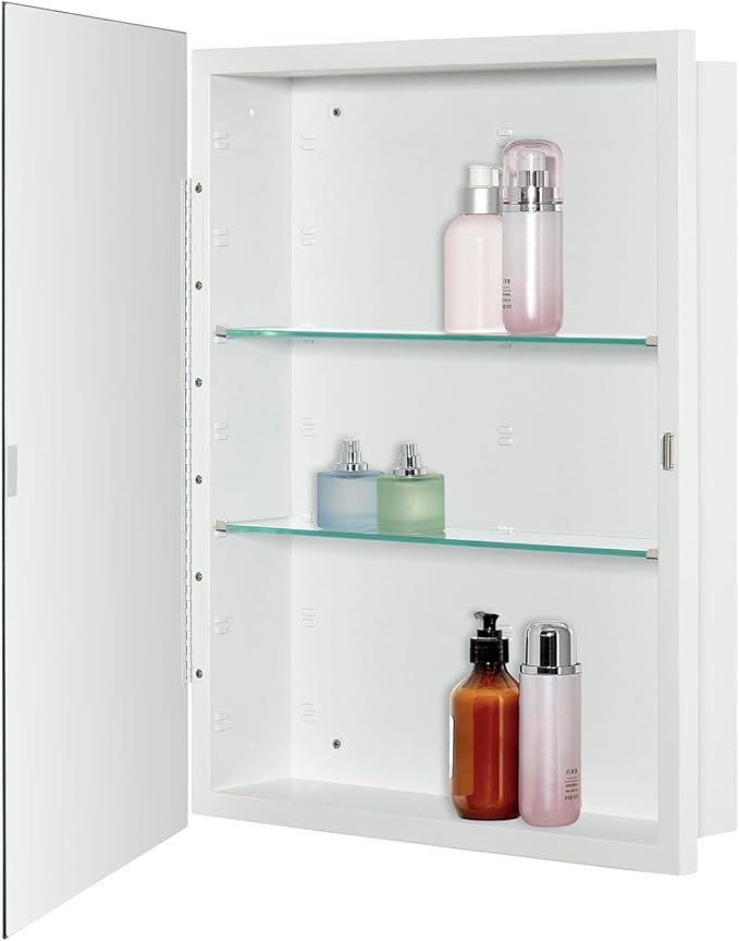 IDYLLOR Bathroom Medicine Cabinet with Beveled Edge Mirrored Door 20 x 26 inch, Recessed or Surface Mount, with Adjustable Glass Shelves