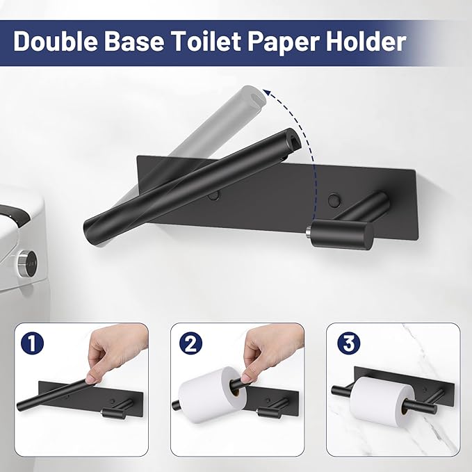 Lairuier 4-Piece Bathroom Hardware Set, Matte Black Towel Holder Set Include Adhesive or Screw Towel Bar, Toilet Paper Holder and 2 Towel Hooks, Stainless Steel Wall Mounted Bathroom Accessories