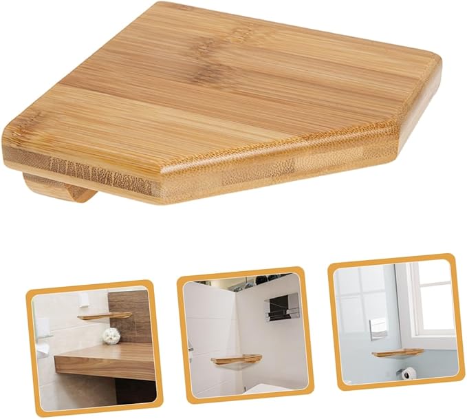 ULTECHNOVO 2pcs Wall Mounted Corner Shelves Rustic Bamboo Floating Shelves for Bathroom Kitchen Living Room Storage Easy Install Triangular Design