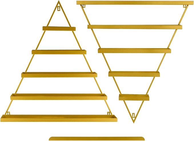 5 Tiers Triangular Nail Polish Rack for The Wall, 10PCS Metal Wall Mounted Display Shelves for Lipstick, Perfume, Home Spa, Salon Shop (Golden)