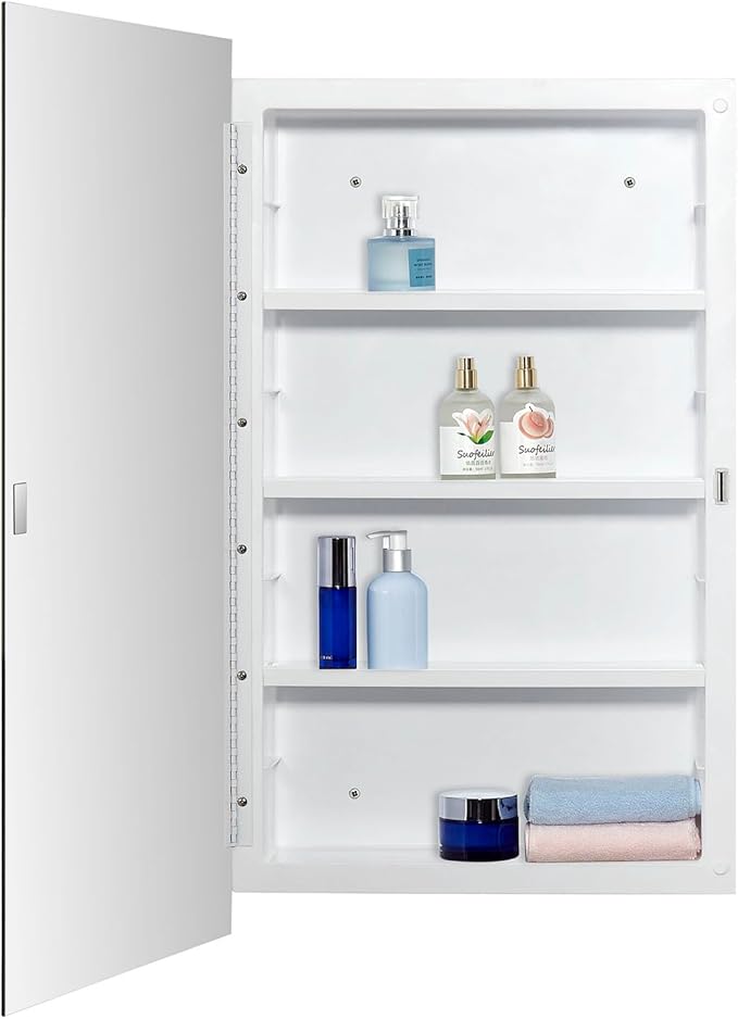 IDYLLOR Plastic Medicine Mirror Cabinet for Bathroom 16 x 28 inch, Recessed and Surface Mount