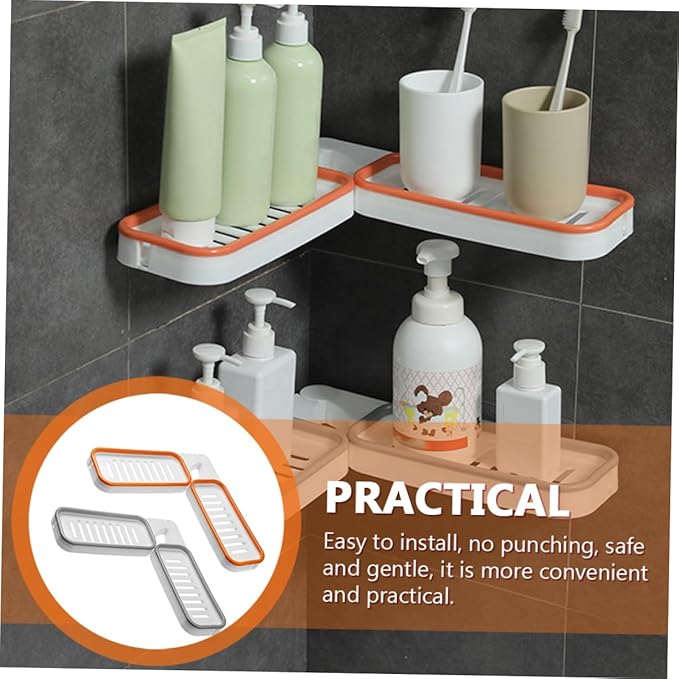 2pcs Foldable Corner Rack Bathroom Shelves Punch-Design Storage Rack Organizer Bins for Home