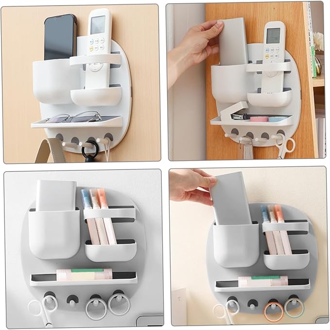 Remote Controller Stand Wall Mounted Bathroom Shelf Organizer Hooks Multi-Function Floating Storage for Toiletries and Bathroom Decor Stylish and Space-Saving Design