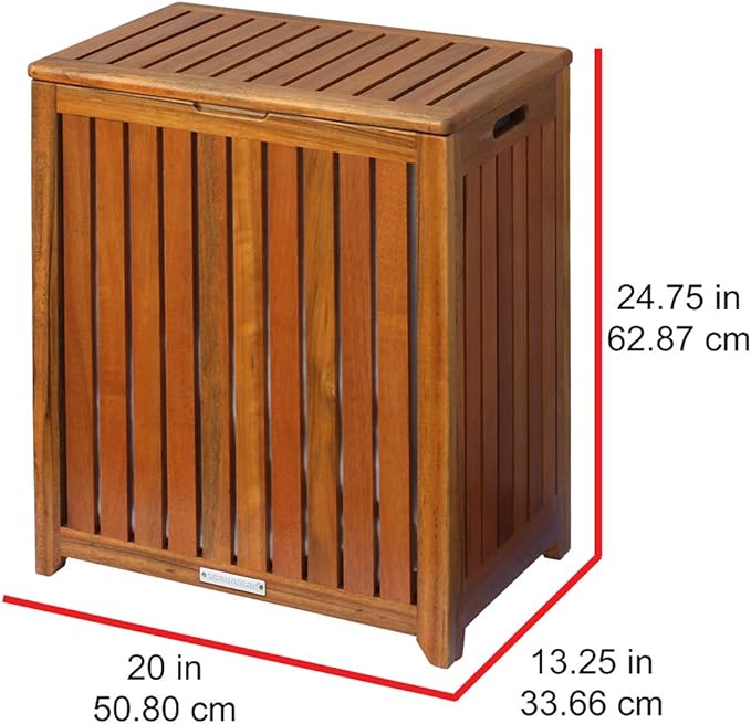 Oceanstar Solid Wood Spa Laundry Hamper 24.75 in high x 20 in Wide x 13.25 in deep, Brown