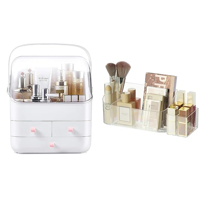 SUNFICON Makeup Organizer Holder Cosmetic Storage Box with Makeup Tray Holder Organizer Cosmetic Display Case