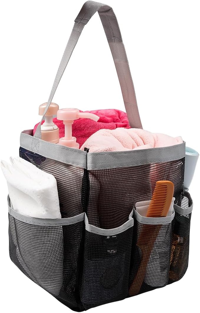Mesh Shower Caddy Bathroom Portable College Dorm Essentials for Girls Guys Shower Tote Beach Camp Travel Hanging Toiletry Bag Grey