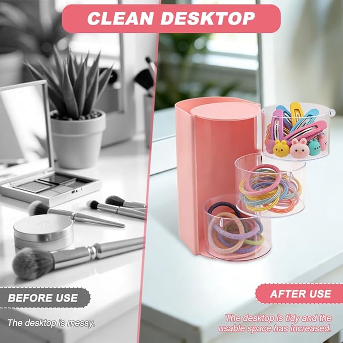 Hair Accessory Organizer, Rotatable Makeup Brush Holder for Necklaces, Hair Tie Organizer Jewelry Storage Box for Hairs Clips, Earrings, Necklaces, Bracelets, Rings(COLOR:pink)