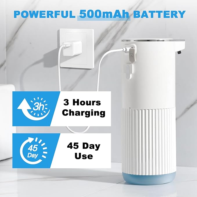 RYTOXILO Automatic Foaming Soap Dispenser, 2 Pack White Touchless Foam Hand Soap Dispenser Bathroom, 13.5 Fl Oz Plastic Electric Auto Foaming Dish Soap Dispensers Wall Mount for Kitchen