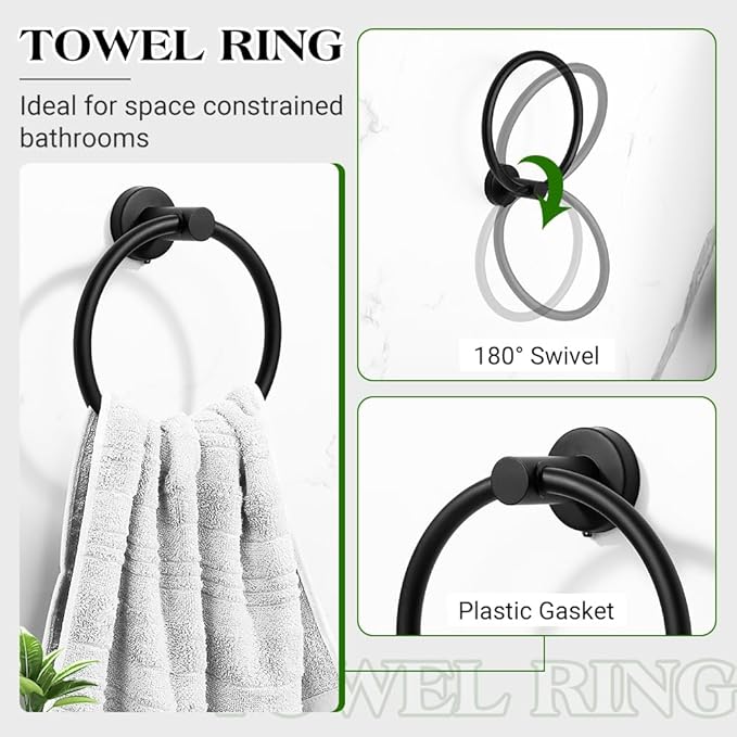 Matte Black Bathroom Towel Bar Set, 14-Piece Stainless Steel Hardware Bathroom Accessories, 16" and 24" Towel Racks for Bathroom Walls