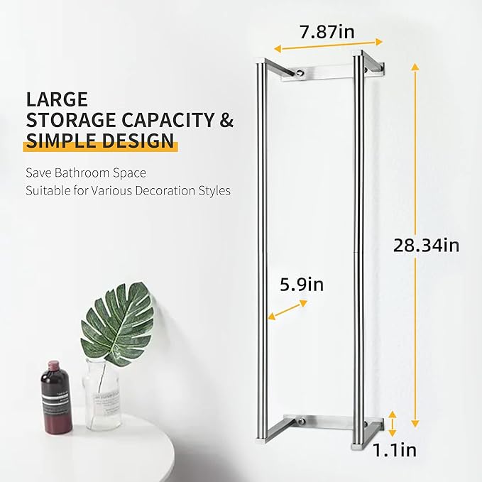 Towel Racks for Bathroom, Towel Holder for Bathroom Wall, 304 Stainless Steel Bathroom Towel Rack Wall Mounted for Storing Towels, Robes, Bathroom Towel Holder with Hooks, Bathroom Towel Storage, Pro