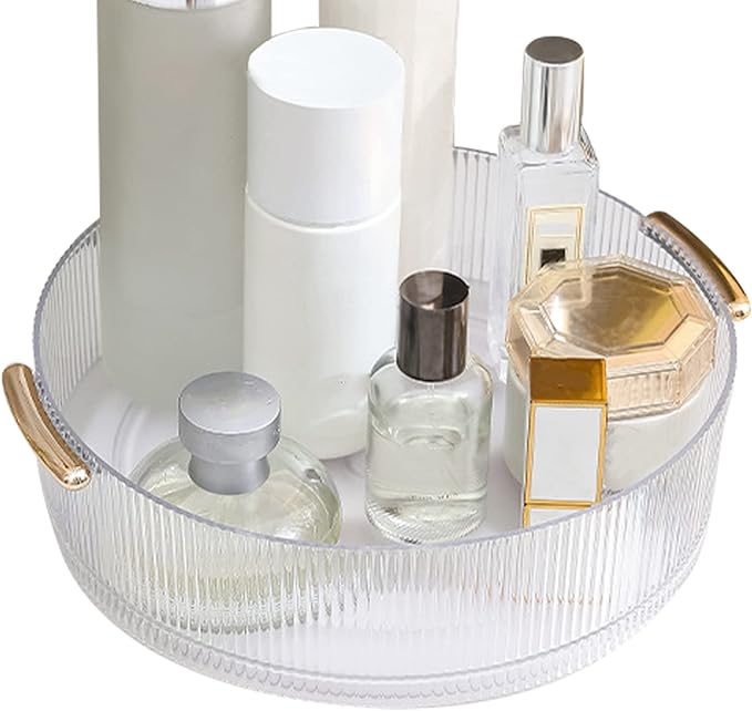 Pssopp Makeup Display Tray, Ergonomic Skincare Organizer with 360 Degree Rotatable Design for Easy Access and Ample Storage (Transparent)