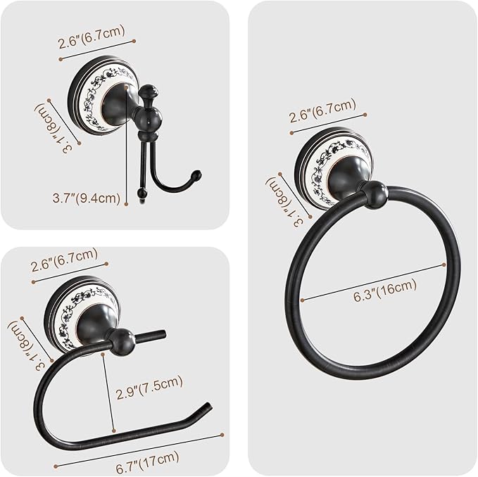 Black Towel Ring Clothes Hook Tissue Holder Three Piece Set, Bathroom Kitchen Antique Three Piece Set,Wall Mounted Bathroom and Kitchen Supplies YIGUANXIN