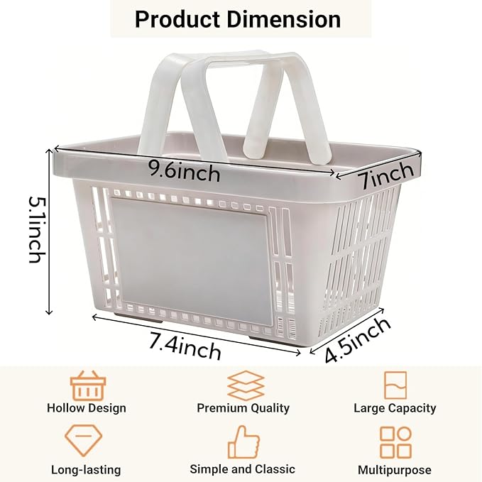 ZAVOOS 4 Pack Portable Shower Caddy Basket, Small Plastic Shopping Baskets with Handle for Retail Store, Stackable Storage Basket Organizer Bin for Bathroom, Pantry, Kitchen