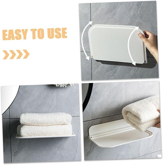 NUOBESTY 2pcs Foldable Wall-Mounted Bathroom Shelves Space-Saving PP Storage Racks for Towels Soap and Toiletries Organization with Compact Folding Design