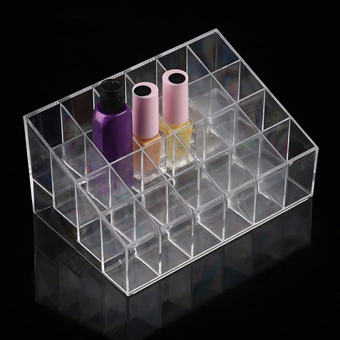 Greensen 24 Grids Lipstick Holder Clear Acrylic Organizer Makeup Storage Trapezoid Transparent Stand for Home Commercial Use