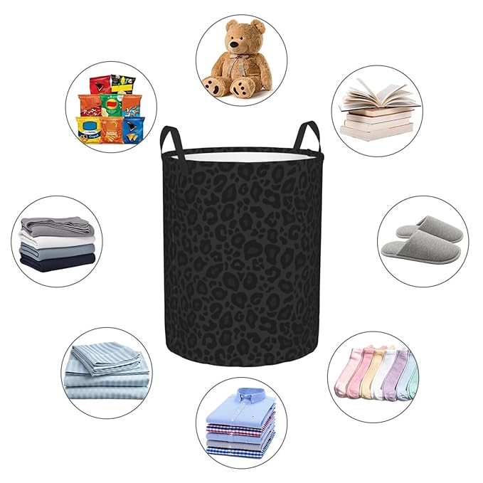 Animal Leopard Print Round Laundry Hamper Storage Basket Toys Clothes Organizer Bin For Home Bathroom Bedroom Dorm Nursery, 38l