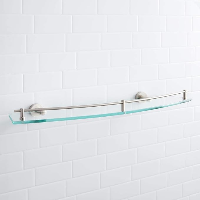 Naiture Collection Tempered Glass Shelf in Brushed Nickel Finish