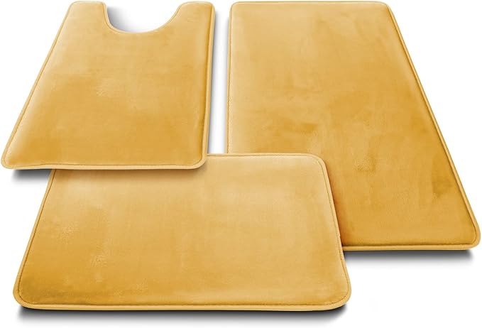 Clara Clark 2 Piece Bathroom Rugs Bath Mat Set, Velvet Memory Foam Bath Mats for Bathroom - Non-Slip, PVC Backing Bath Rugs, Washable - Dries Quickly, Gold