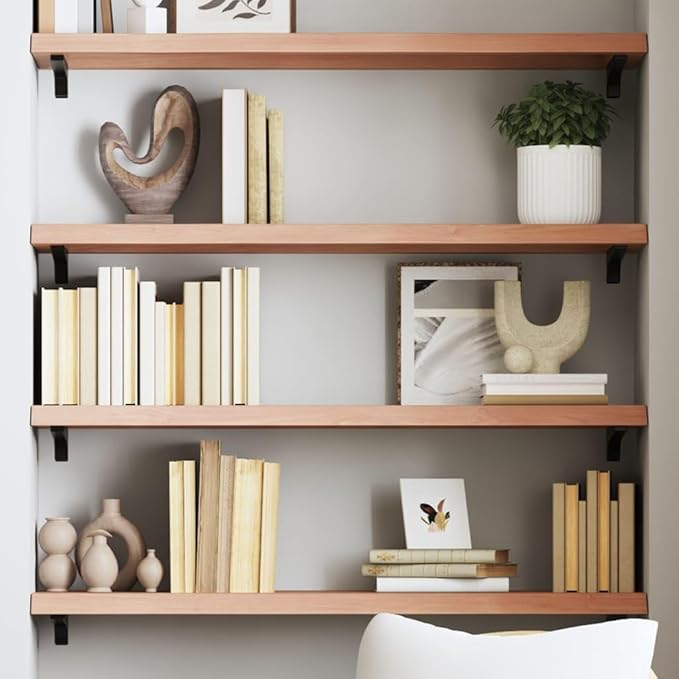 Solid Oak Wall Shelf 31.5 inch, Rustic Live Edge Floating Shelf for Living Room, Heavy Duty Wall Mounted Wood Display Shelf for Books and Decor, Brown