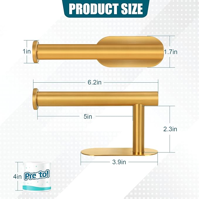 DGWHYC Gold Toilet Paper Holder, 304 Stainless Steel Toilet roll Paper Holder Rustproof for Bathroom, Kitchen and Washroom, 3M no driiling Wall Mount DG-TPA23